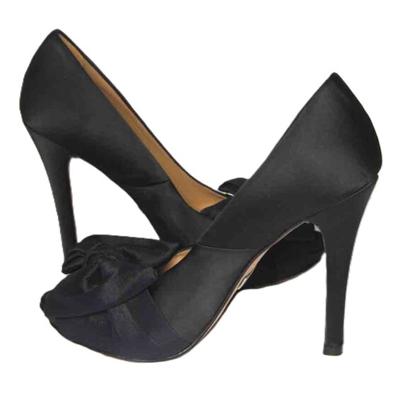 Badgley Mischka Spain Black Satin Stiletto Heels Shoes Women's Size 6.5B - Picture 2 of 6